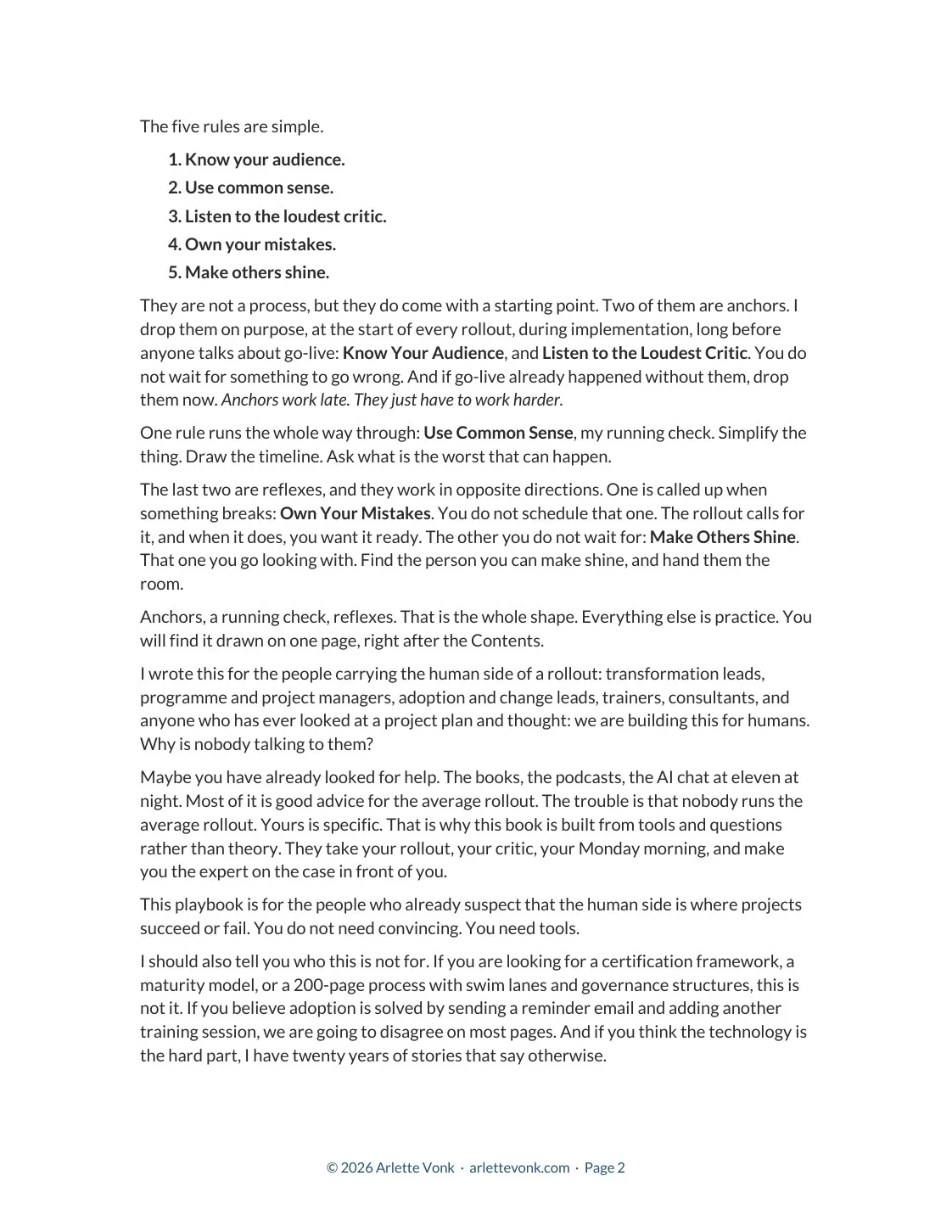 Introduction, second page: the five rules, listed
